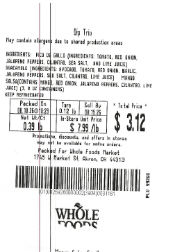 Whole Foods Market Dip Trio package