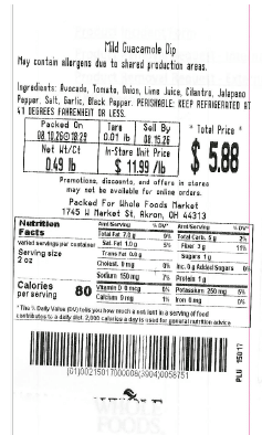 FDA recall image of a Whole Foods Market Mild Guacamole Dip package